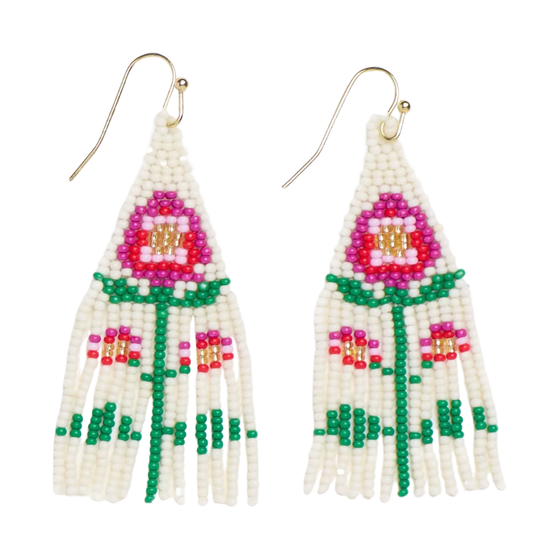 Audrey Small Seed Bead Single Poppy Flower Earrings