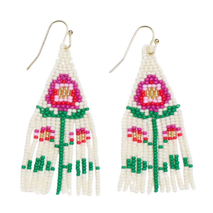 Audrey Small Seed Bead Single Poppy Flower Earrings