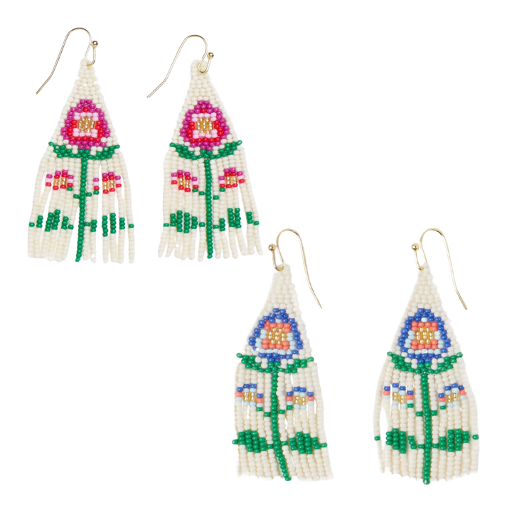 Audrey Small Seed Bead Single Poppy Flower Earrings