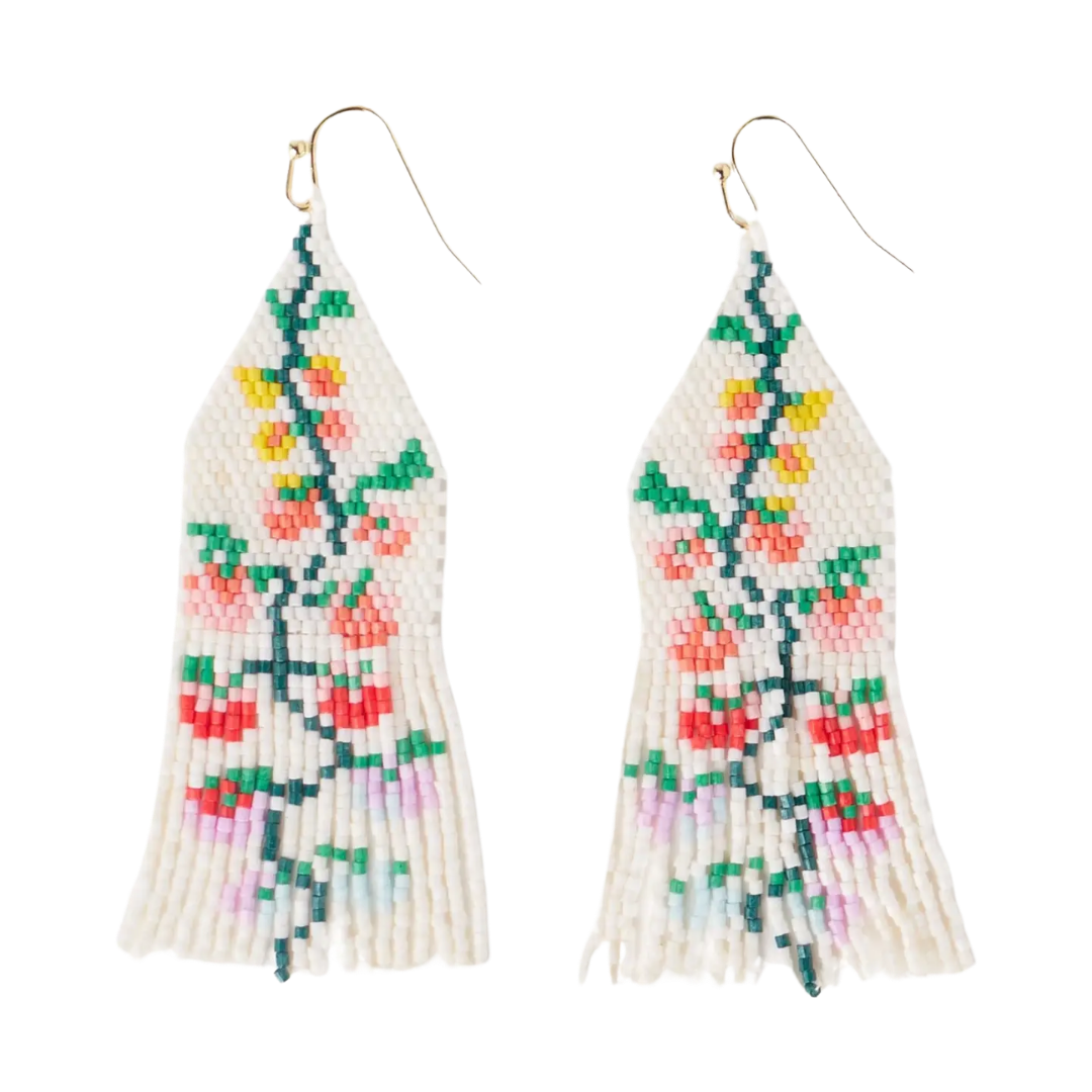 Delilah Multi Floral Beaded Fringe Earrings Rainbow