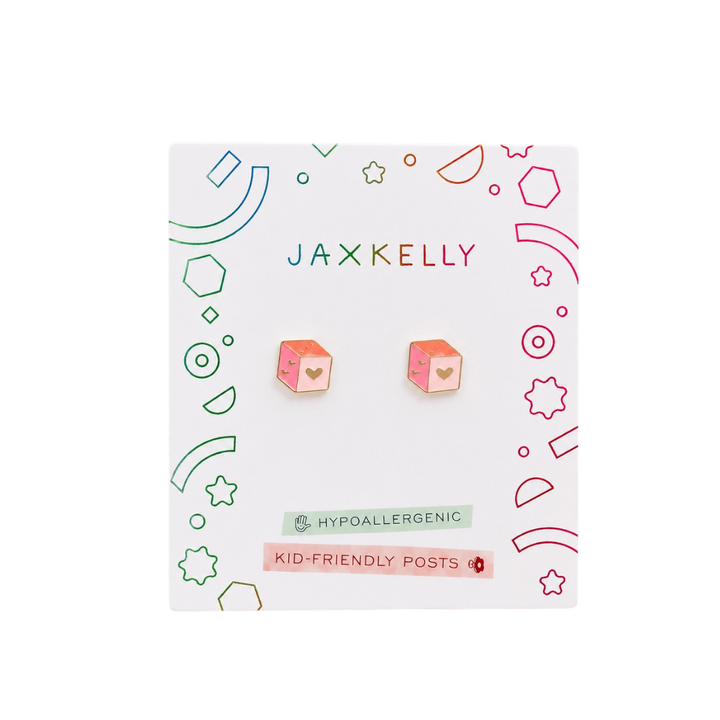 Pink Dice Enamel Flat Back Kids Earrings