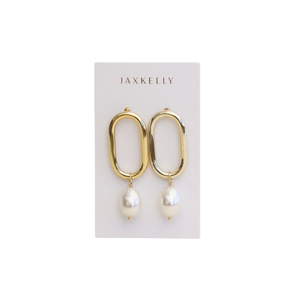 Oval Pearl Drop Earrings