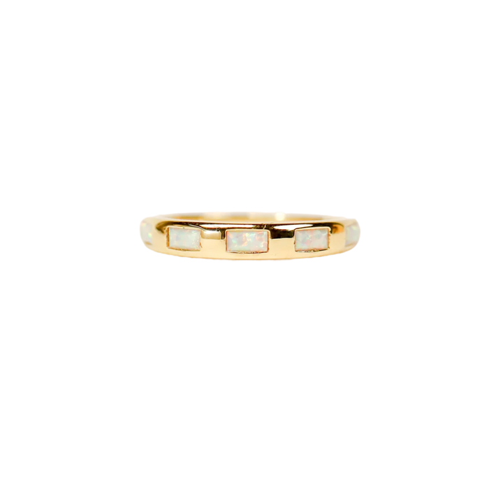 White Opal Inset Baguette  Ring