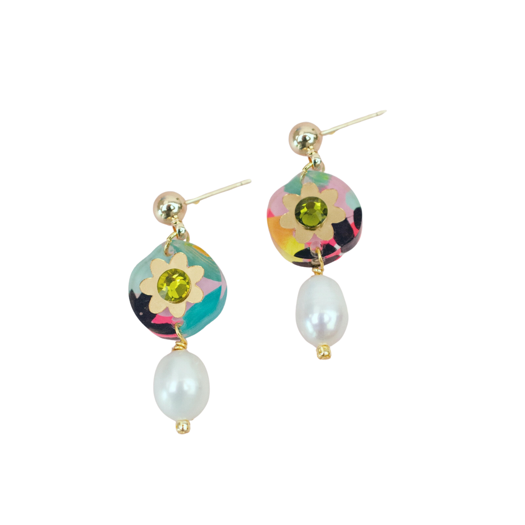 Handpainted Pearl Drop Earrings