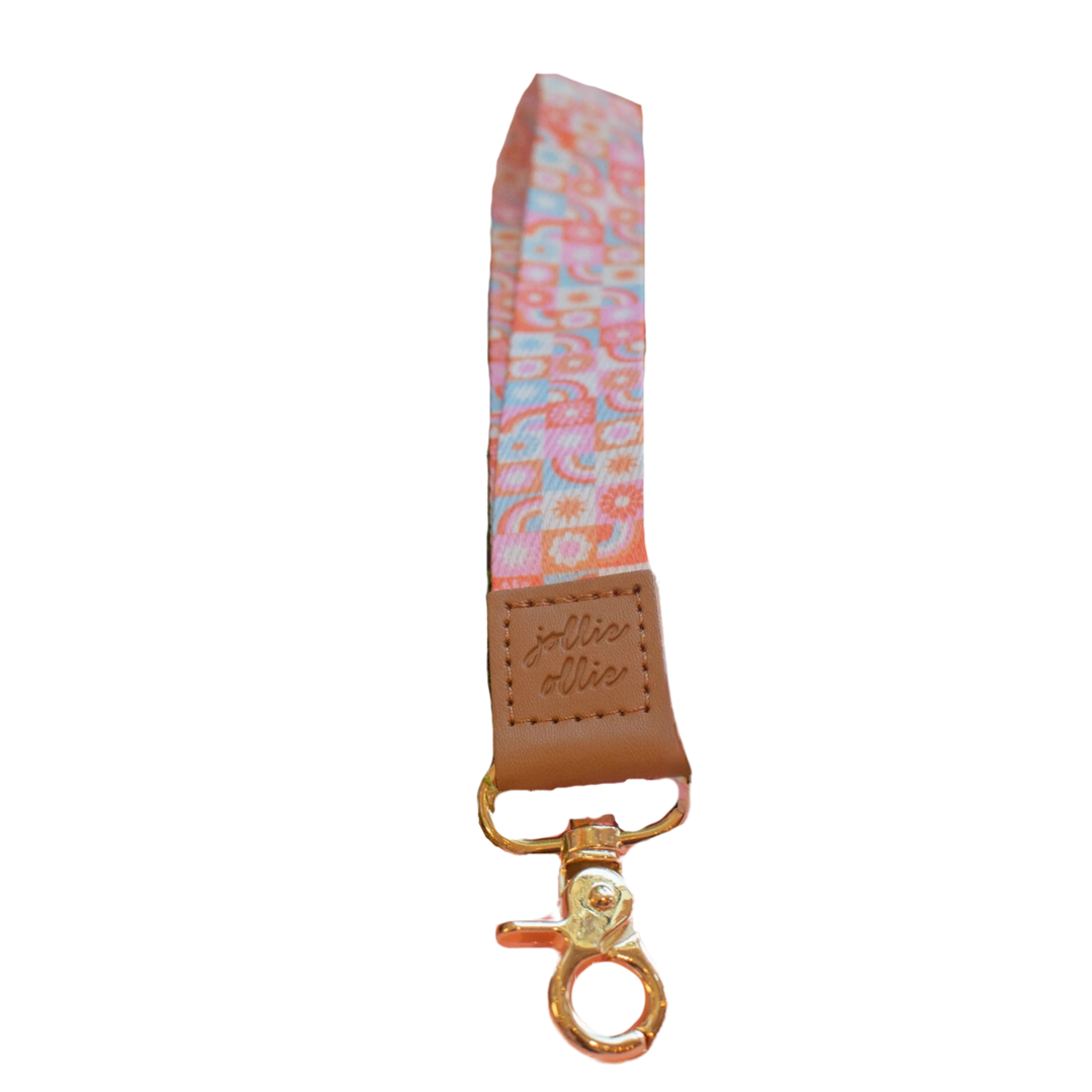 Groovy Floral Checkered Lanyard