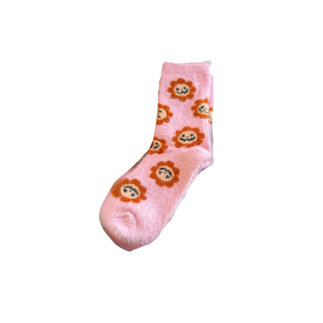 Floral Jack-O-Lantern Fuzzy Socks