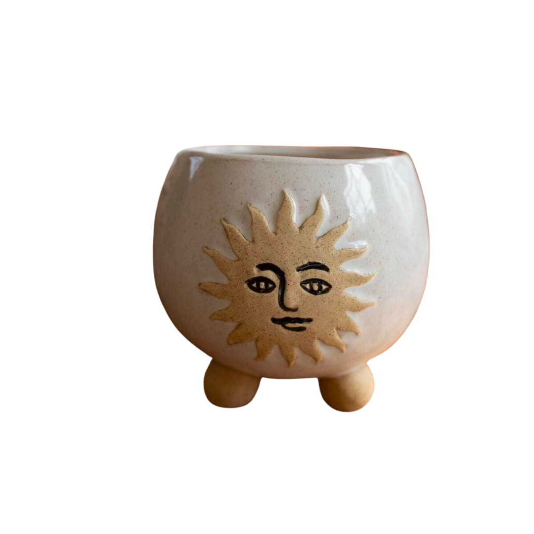 Ceramic Sun Face Planter with Ball Feet