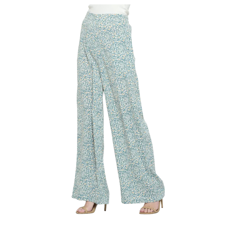 Floral Print Pants With Pockets Blue