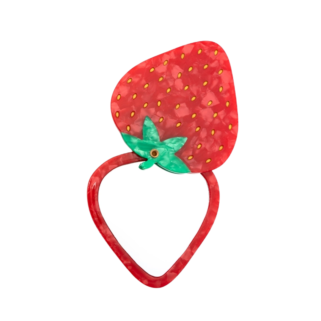 Red Strawberry Swing Hinge Folding Compact Mirror
