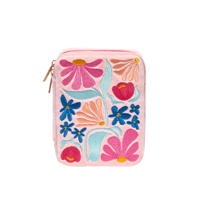 Velvet Jewelry Zip Case - Feminine Florals Pink