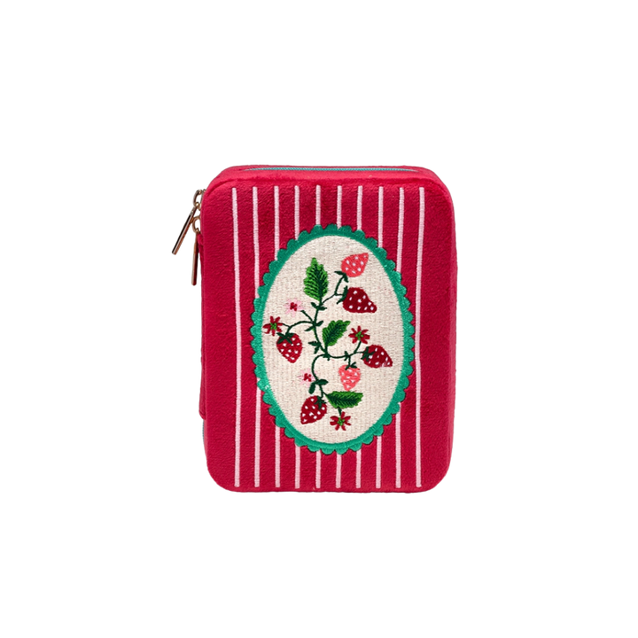 Velvet Jewelry Zip Case Organizer - Strawberry Season -Red