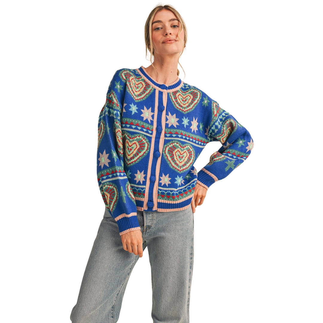 Colorful Heart Knit Sweater Cardigan