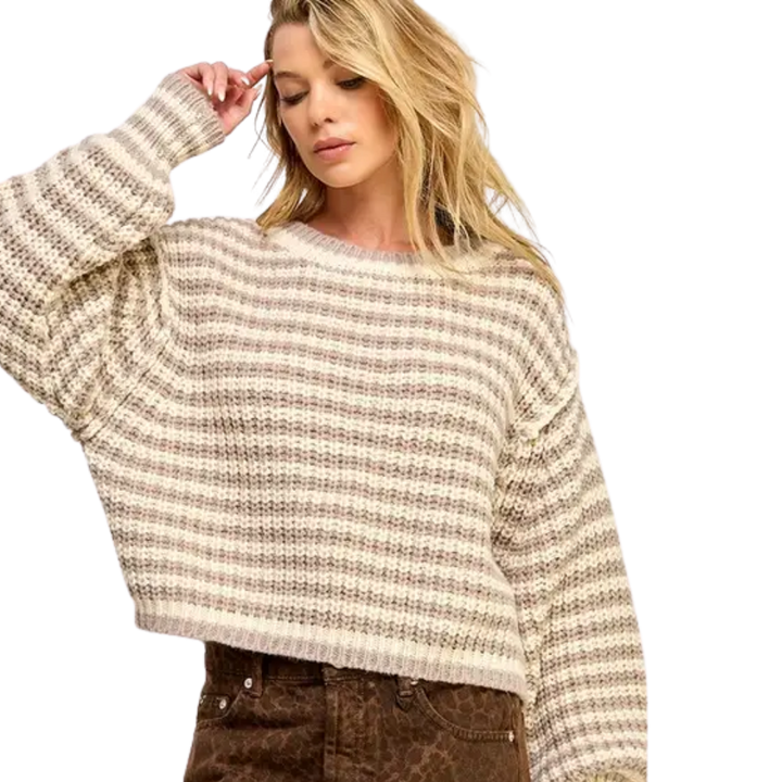 Striped Cropped Knit Sweater Top