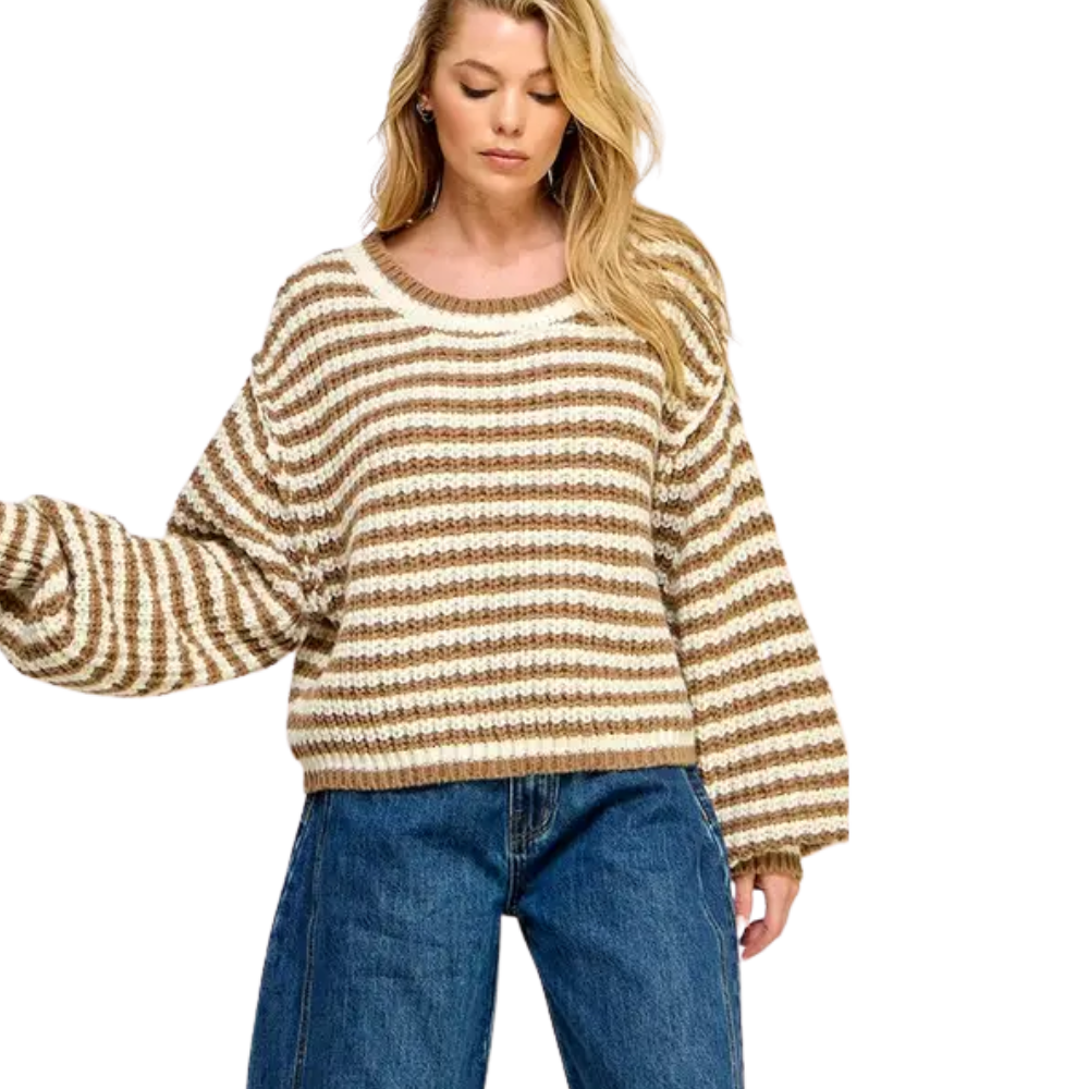 Striped Cropped Knit Sweater Top