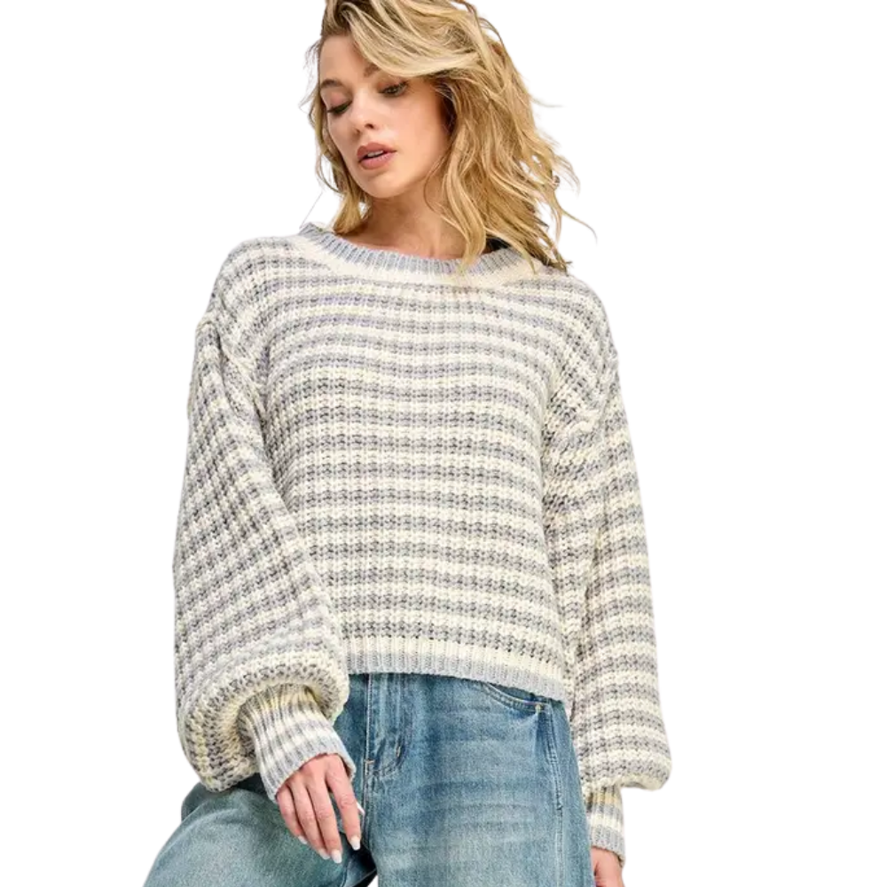 Striped Cropped Knit Sweater Top
