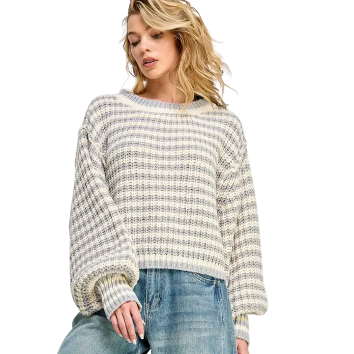 Striped Cropped Knit Sweater Top