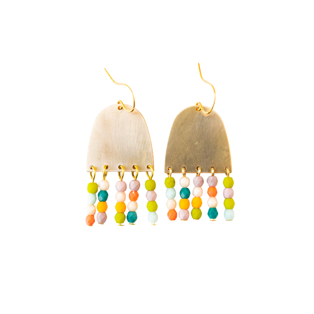 Colorful Fringe Earrings, Brass Earrings with Fringe Beads
