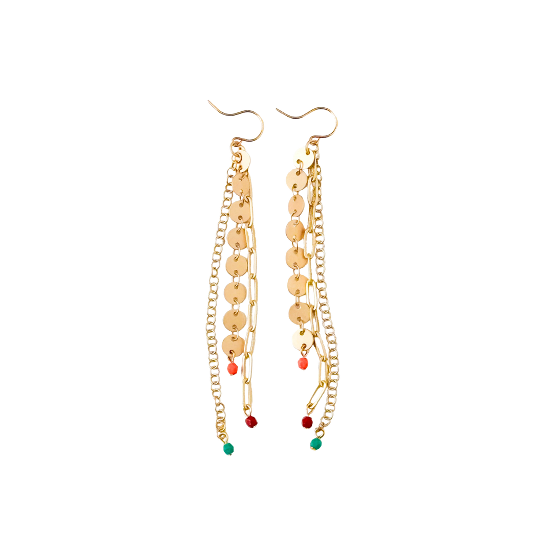 Long Gold Chain Earrings with Tiny Beads