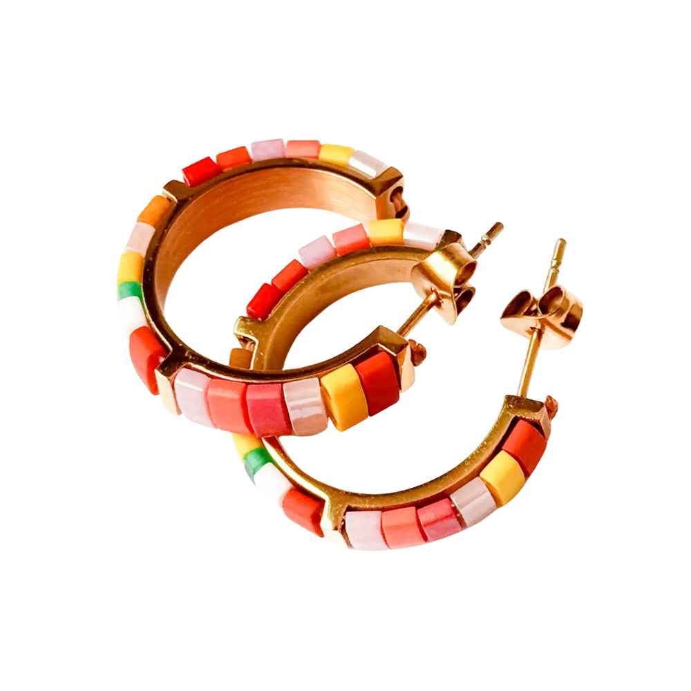 Small Gold-Plated Tila Bead Hoop Earrings