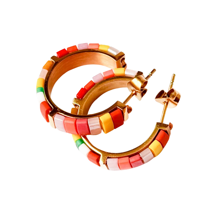 Small Gold-Plated Tila Bead Hoop Earrings