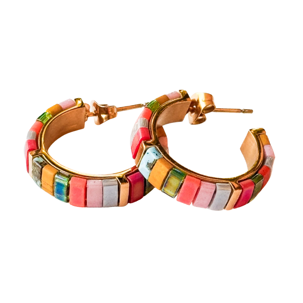 Small Gold-Plated Tila Bead Hoop Earrings