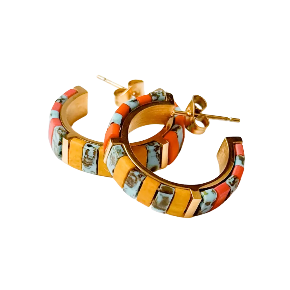 Small Gold-Plated Tila Bead Hoop Earrings