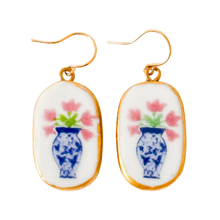 Ceramic Floral Vase Earrings