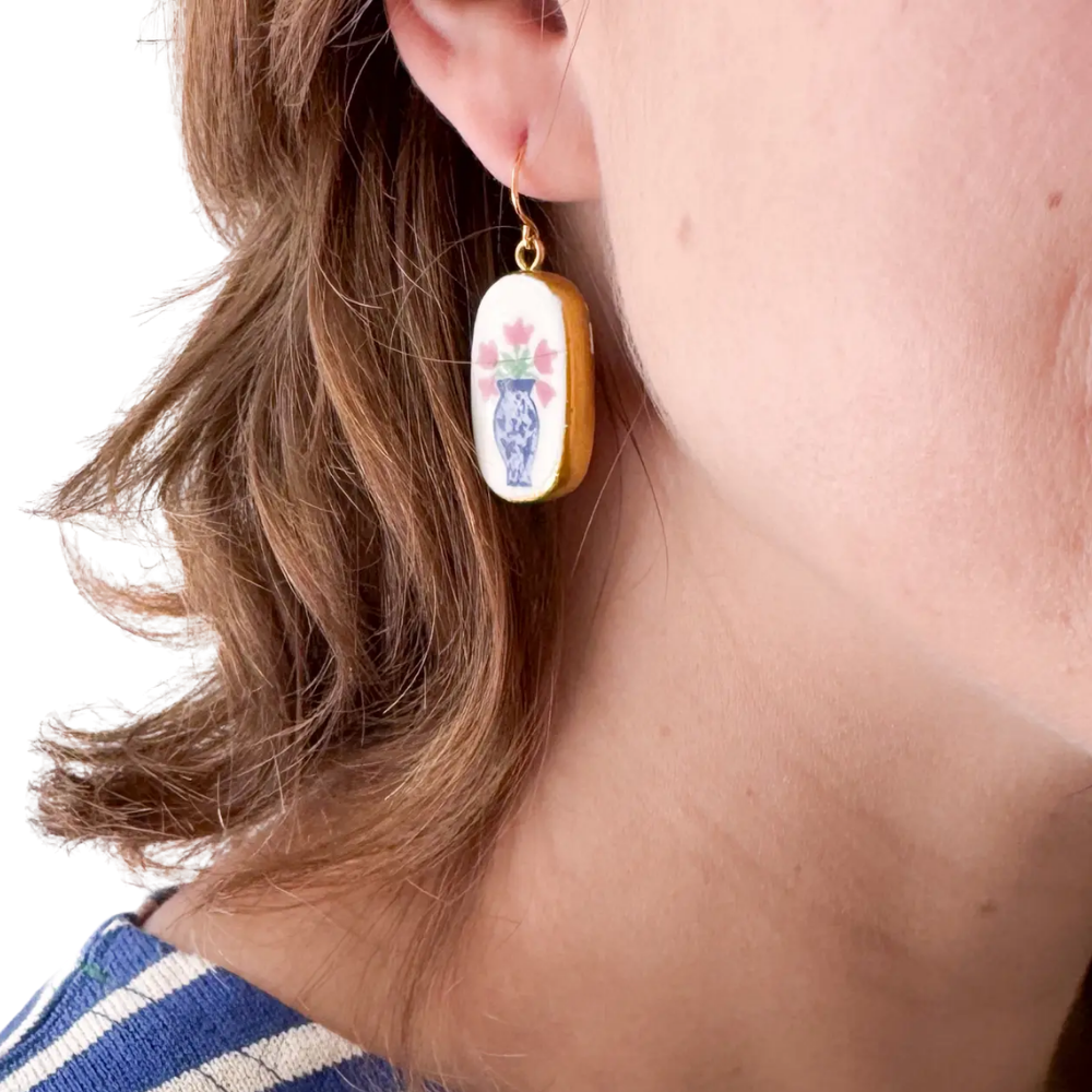 Ceramic Floral Vase Earrings