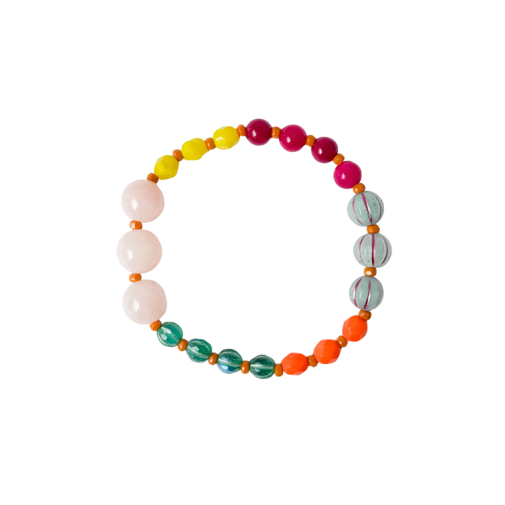 Handmade Artisan Mixed-Size Glass Bead Stretch Bracelet
