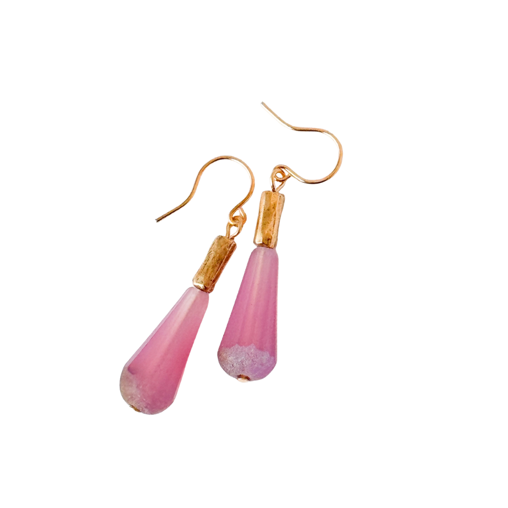Long Czech Glass Teardrop Earrings with Antiqued Gold Accent