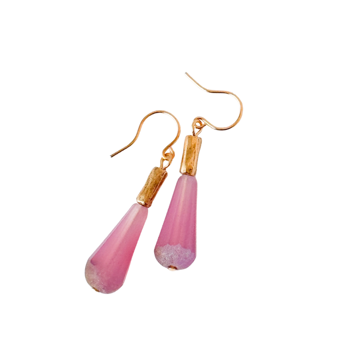Long Czech Glass Teardrop Earrings with Antiqued Gold Accent