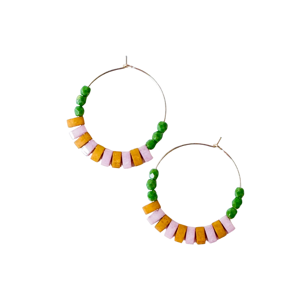 Boho Medium Gold Filled Hoops with Miyuki Tila Beads