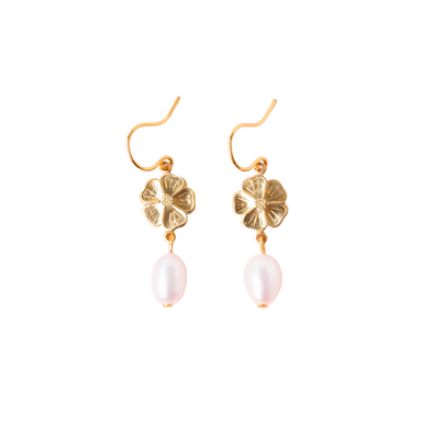 Flower and Pearl Dangle Earrings