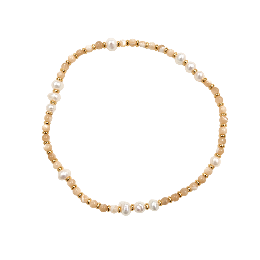 White Bead and Pearl Elastic Bracelet