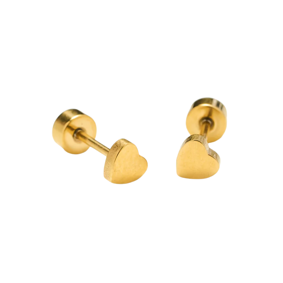 Flat Back Gold Heart Studs
