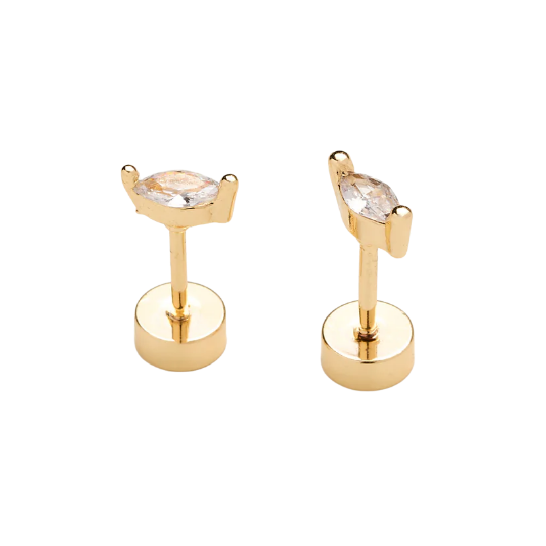 Flat Back Gold Marquise Crystal Studs