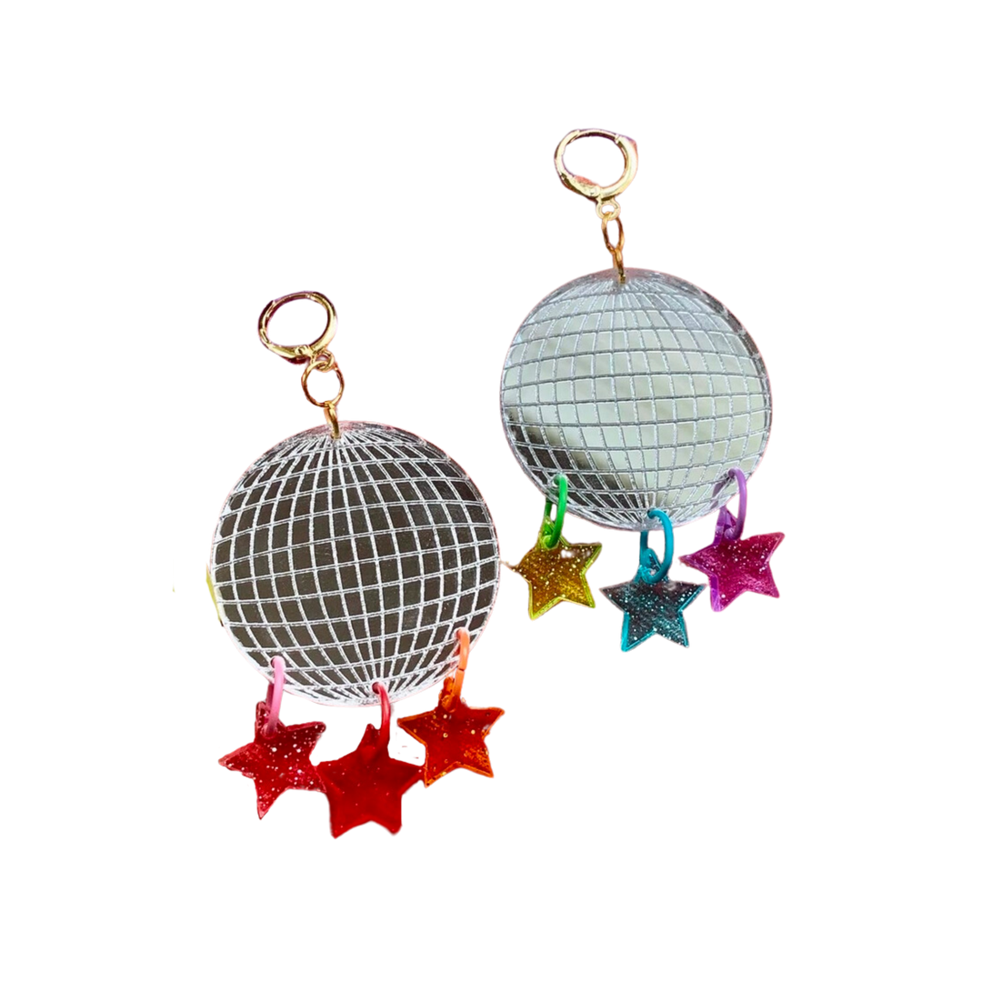 Disco Ball with Rainbow Stars Earrings