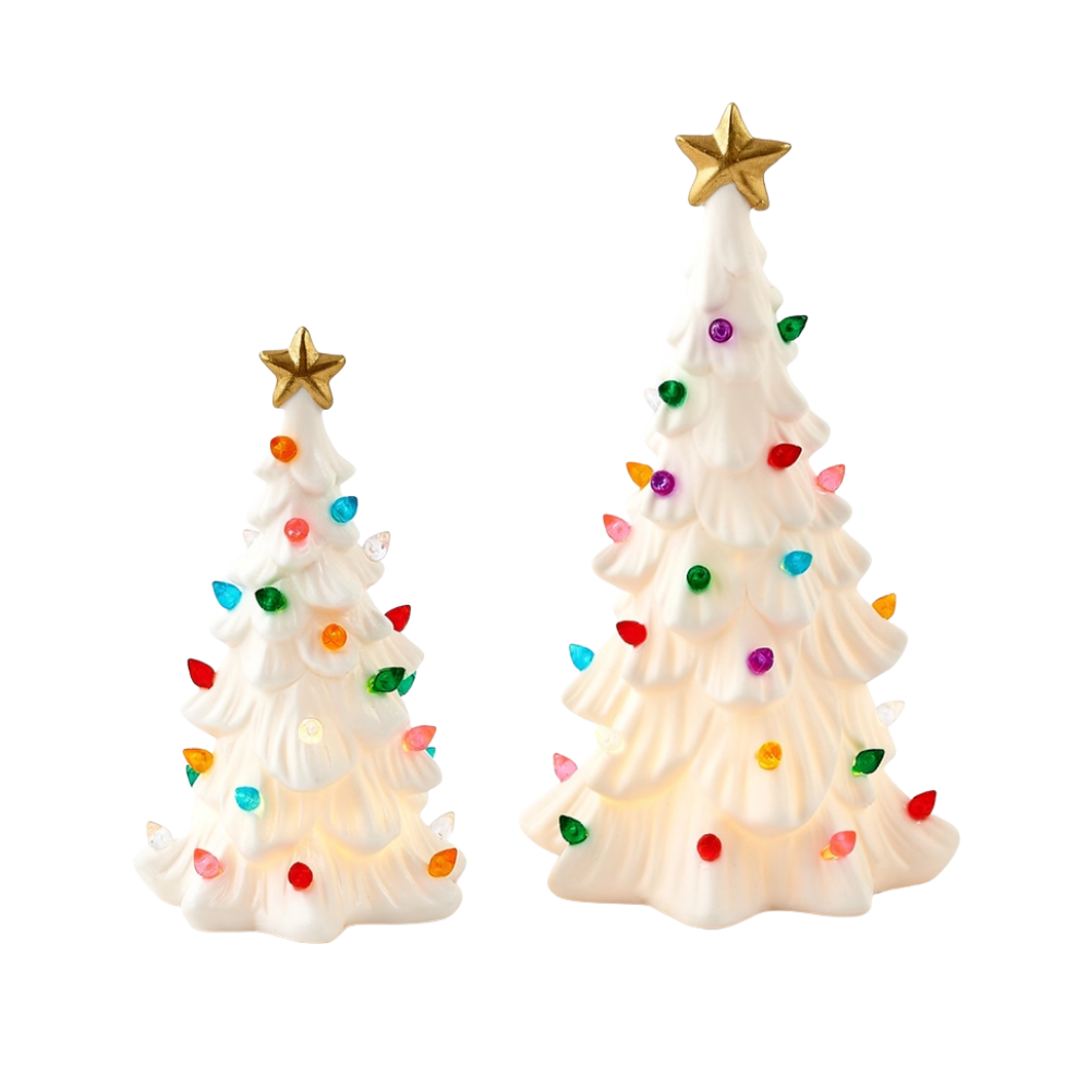 Light-Up Christmas Porcelain Tabletop Trees (Set of 2)