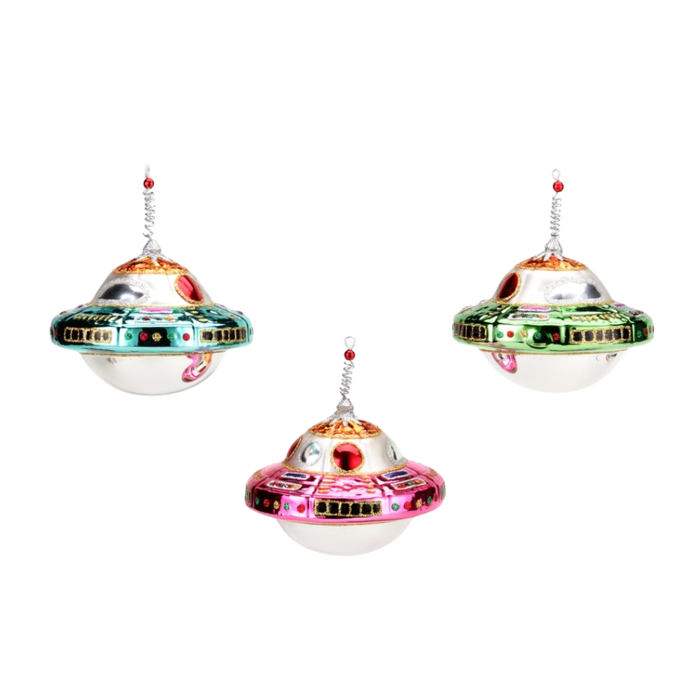 UFO Glass Christmas Ornament