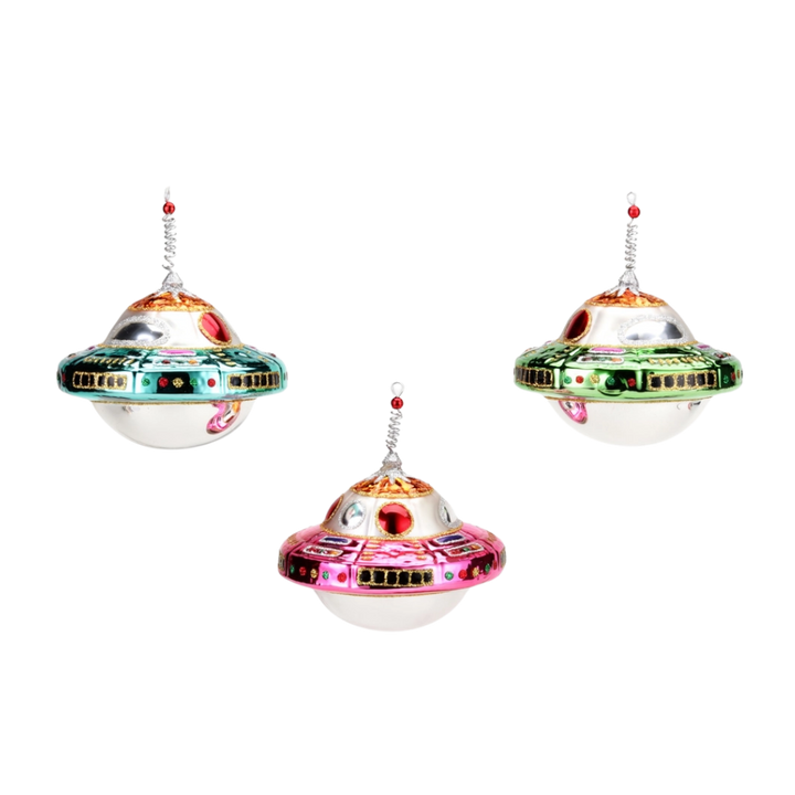 UFO Glass Christmas Ornament