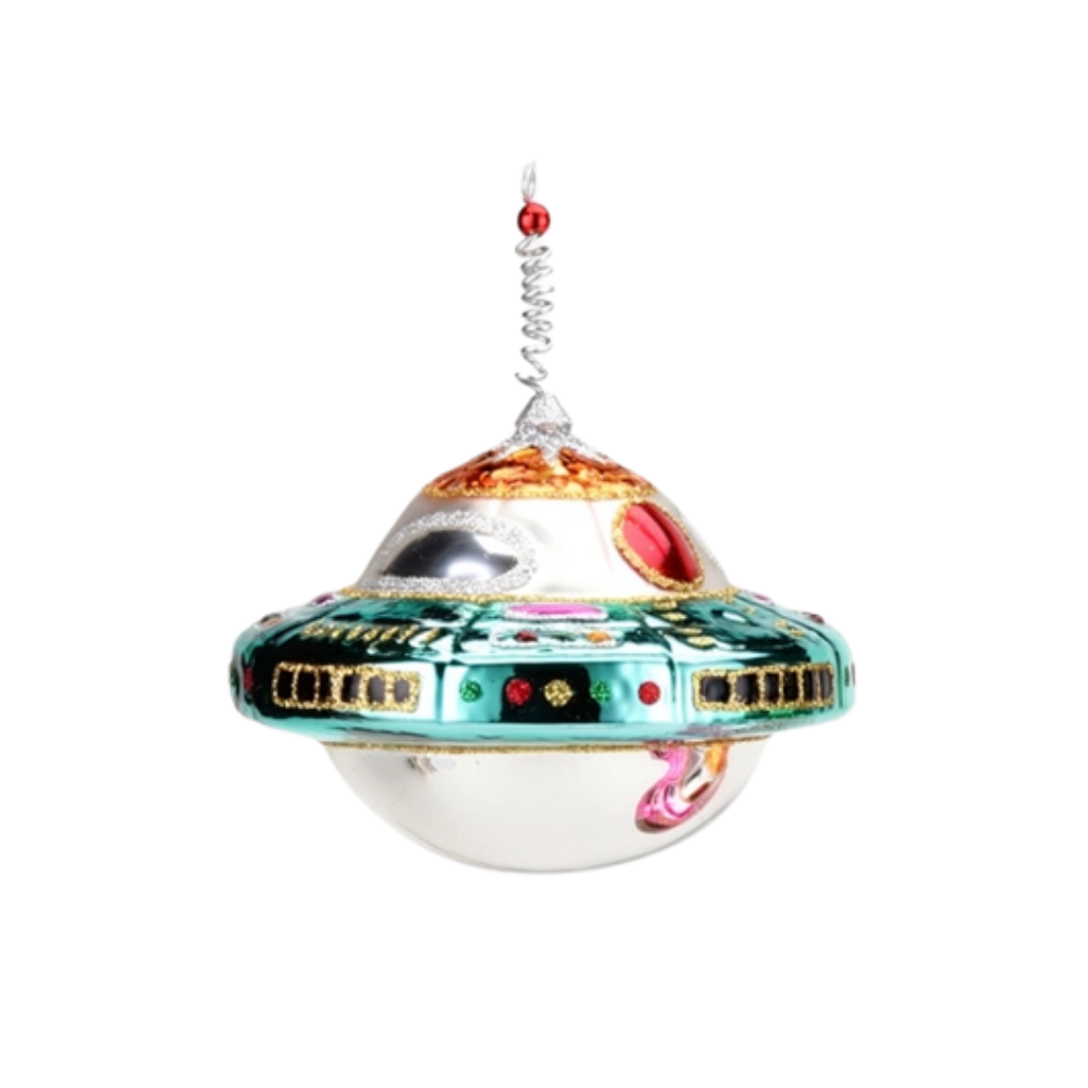 UFO Glass Christmas Ornament