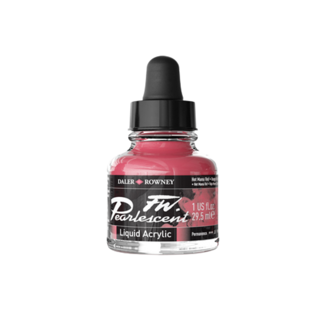 FW Pearlescent Liquid Acrylic Ink 1oz - Hot Mama Red