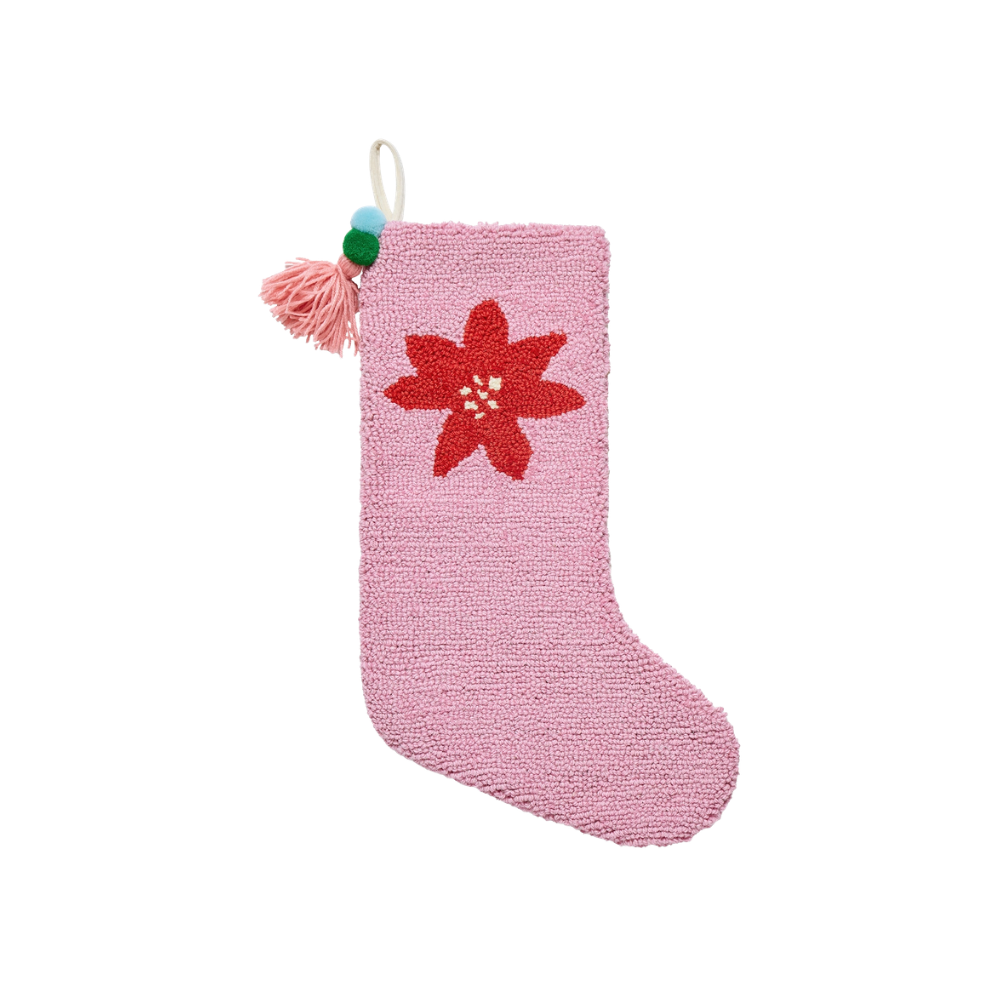 Poinsettia W/Tassel Hook Stocking - Ampersand
