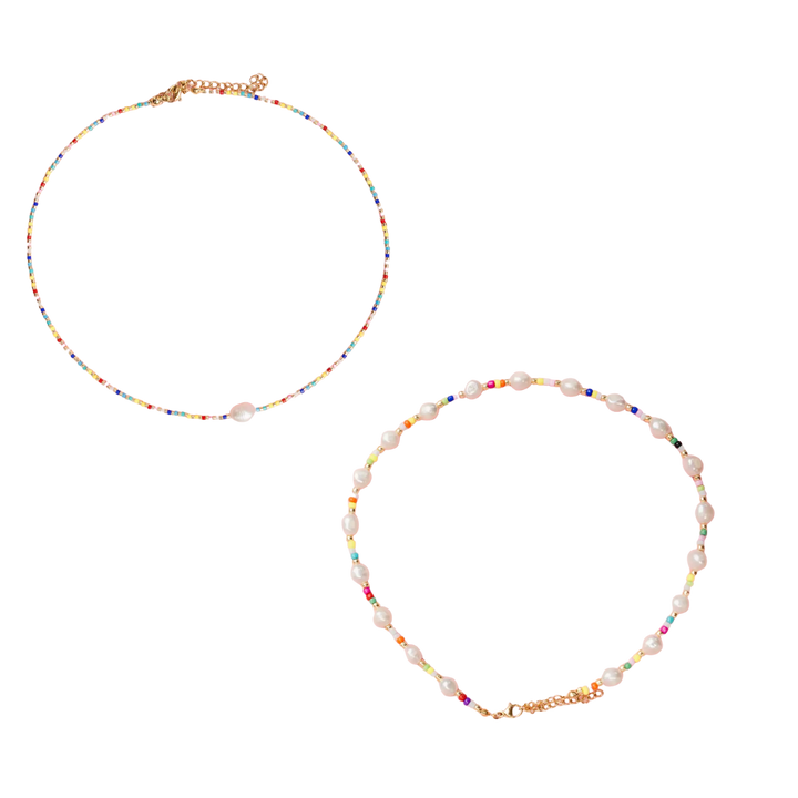 Single Pearl and Rainbow Seed Bead Necklace