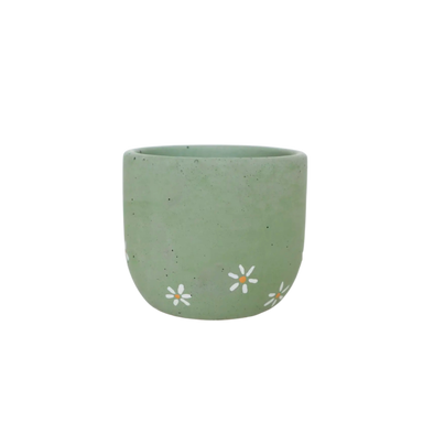 Bell Planter - Green with Daisies