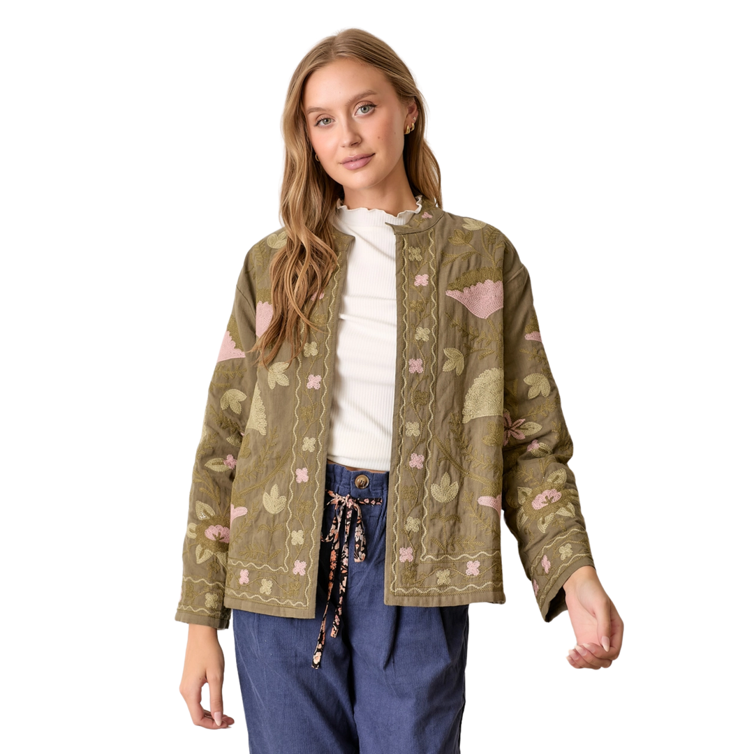 Floral Print Cotton Slub Jacket