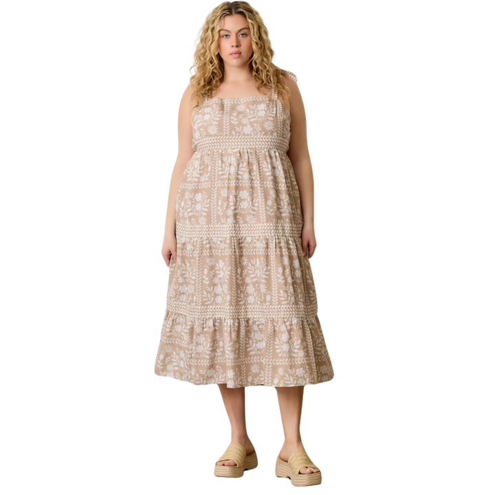 Printed Tie Strap Midi Dress