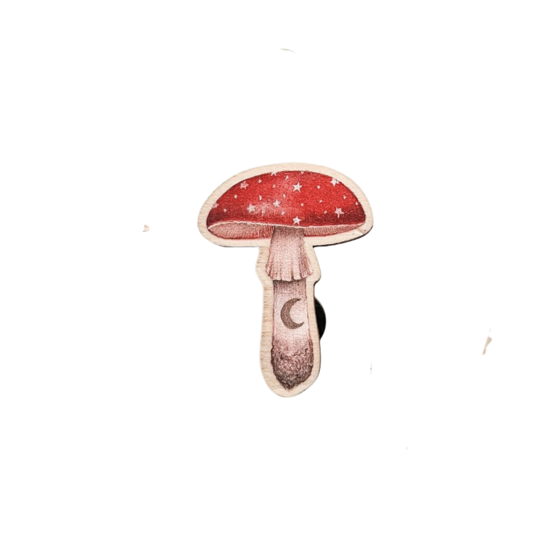 Ruby Mushroom Wooden Pin