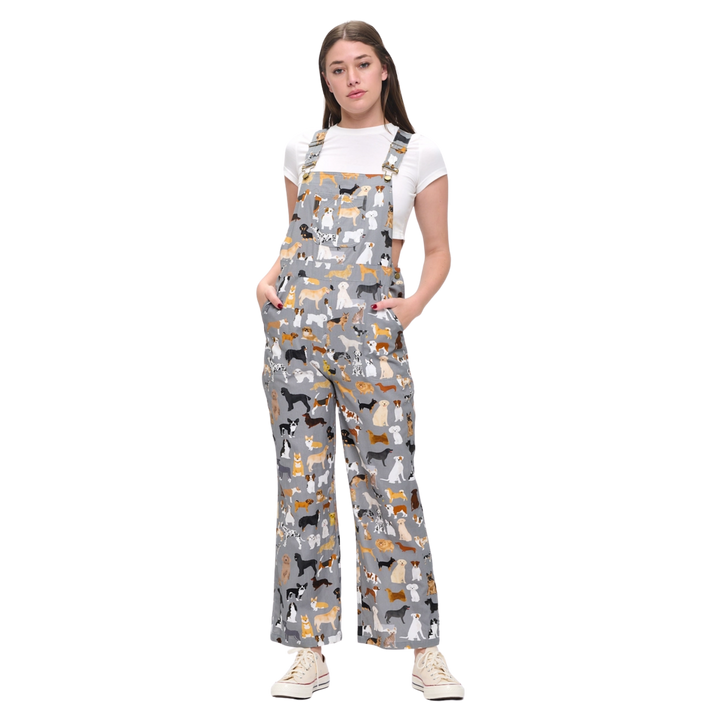 Colorful Different Breed Dogs Print Overalls