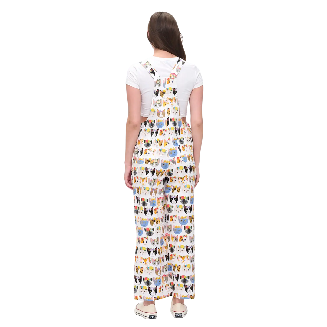 Floral Crown Cats Print Overalls